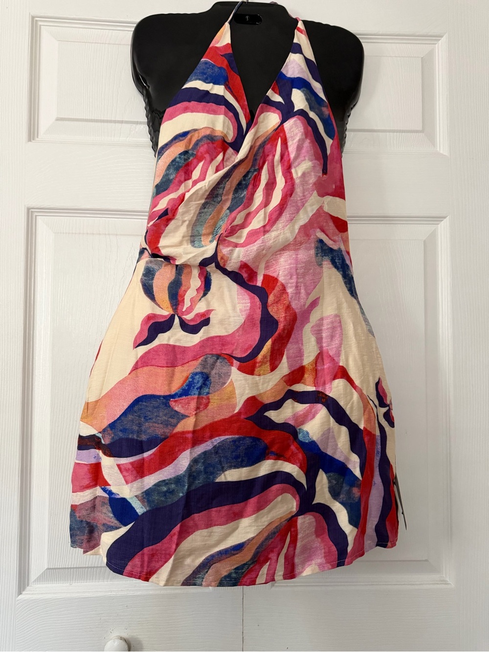 Lulu's Pink Multi Halter Mini Dress with Abstract Swirl